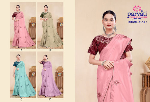 Pink Shimmer Silk Designer Saree For Wedding Function-16936