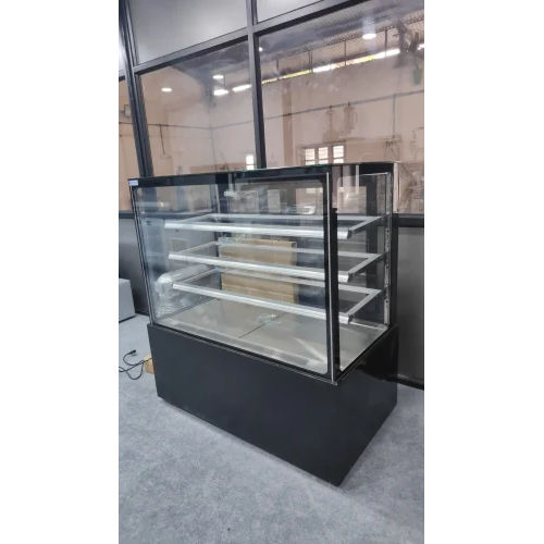 Refrigerator Display Case - Stainless Steel & Glass, Sleek Black Finish, Polished Surface for Easy Maintenance