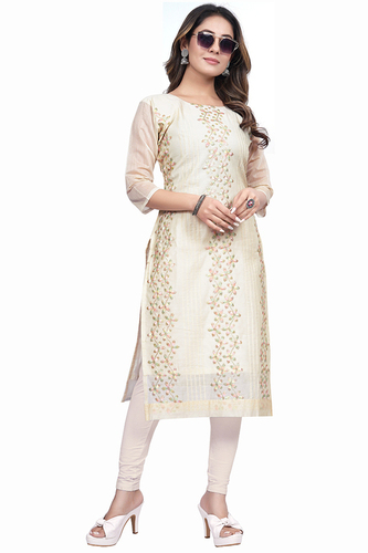 Chanderi Cotton Embrodered Work White Kurti