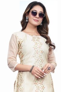 Chanderi Cotton Embrodered Work White Kurti