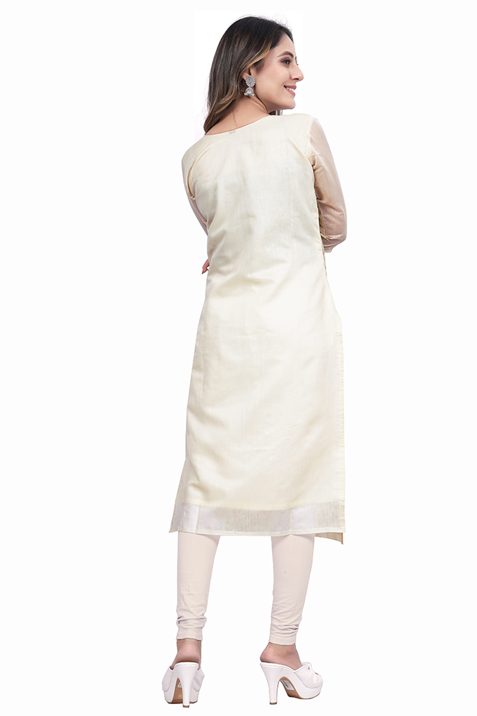 Chanderi Cotton Embrodered Work White Kurti