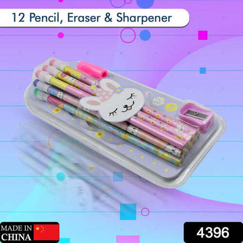 CUTE RABBIT BEAR DRAWING GRAPHITE WRITING PENCIL SET WITH PENCIL SHARPENER AND  ERASER PENCIL AND ERASER SET