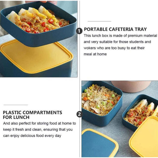 BLUE DOUBLE-LAYER PORTABLE LUNCH BOX