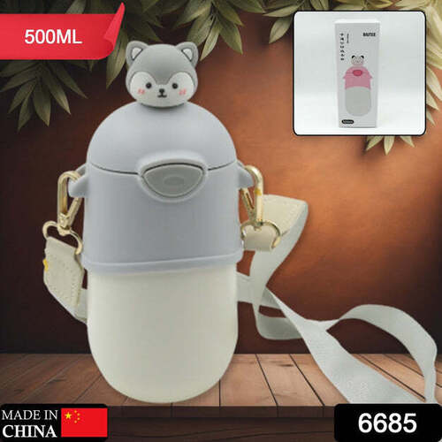 Water Bottle 500ml With Dori And Hook Easy To Carry And Straw Cartoon Vacuum Flask Thermal Stainless Steel Portable Sealed Bear Water Bottle