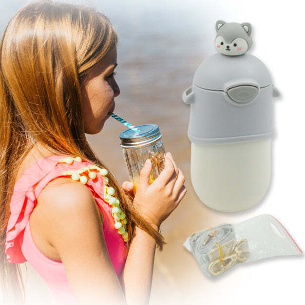 WATER BOTTLE 500ML WITH DORI AND HOOK EASY TO CARRY AND  STRAW CARTOON VACUUM FLASK THERMAL STAINLESS STEEL PORTABLE SEALED BEAR WATER BOTTLE