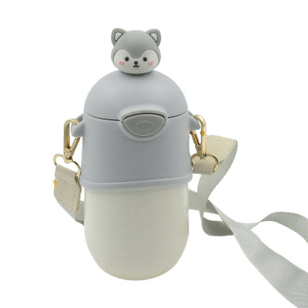 WATER BOTTLE 500ML WITH DORI AND HOOK EASY TO CARRY AND  STRAW CARTOON VACUUM FLASK THERMAL STAINLESS STEEL PORTABLE SEALED BEAR WATER BOTTLE