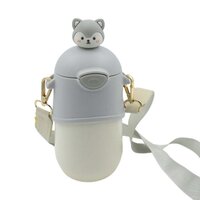 WATER BOTTLE 500ML WITH DORI AND HOOK EASY TO CARRY AND  STRAW CARTOON VACUUM FLASK THERMAL STAINLESS STEEL PORTABLE SEALED BEAR WATER BOTTLE