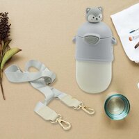 WATER BOTTLE 500ML WITH DORI AND HOOK EASY TO CARRY AND  STRAW CARTOON VACUUM FLASK THERMAL STAINLESS STEEL PORTABLE SEALED BEAR WATER BOTTLE