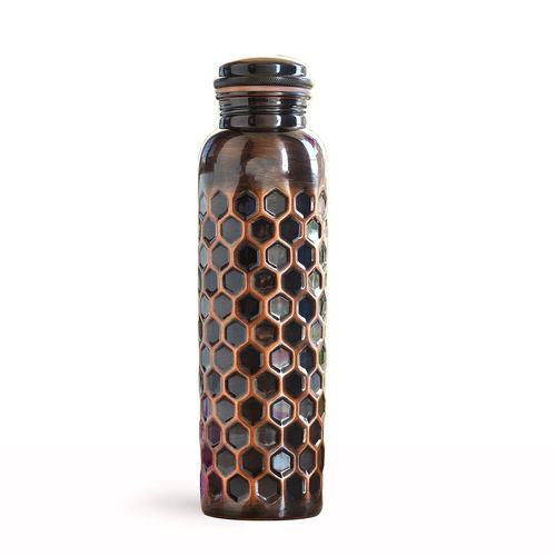 Antique Copper Diamond Cut Water Bottle - Shape: Round