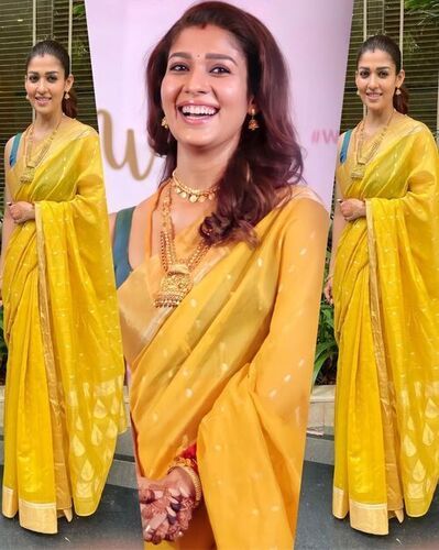 Traditional look yellow saree