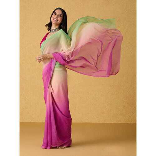 Soft Weight Less Georgette Saree - Multi Color, Alluring, Comfortable, Lightweight, Trendy for Parties, Weddings, and Work