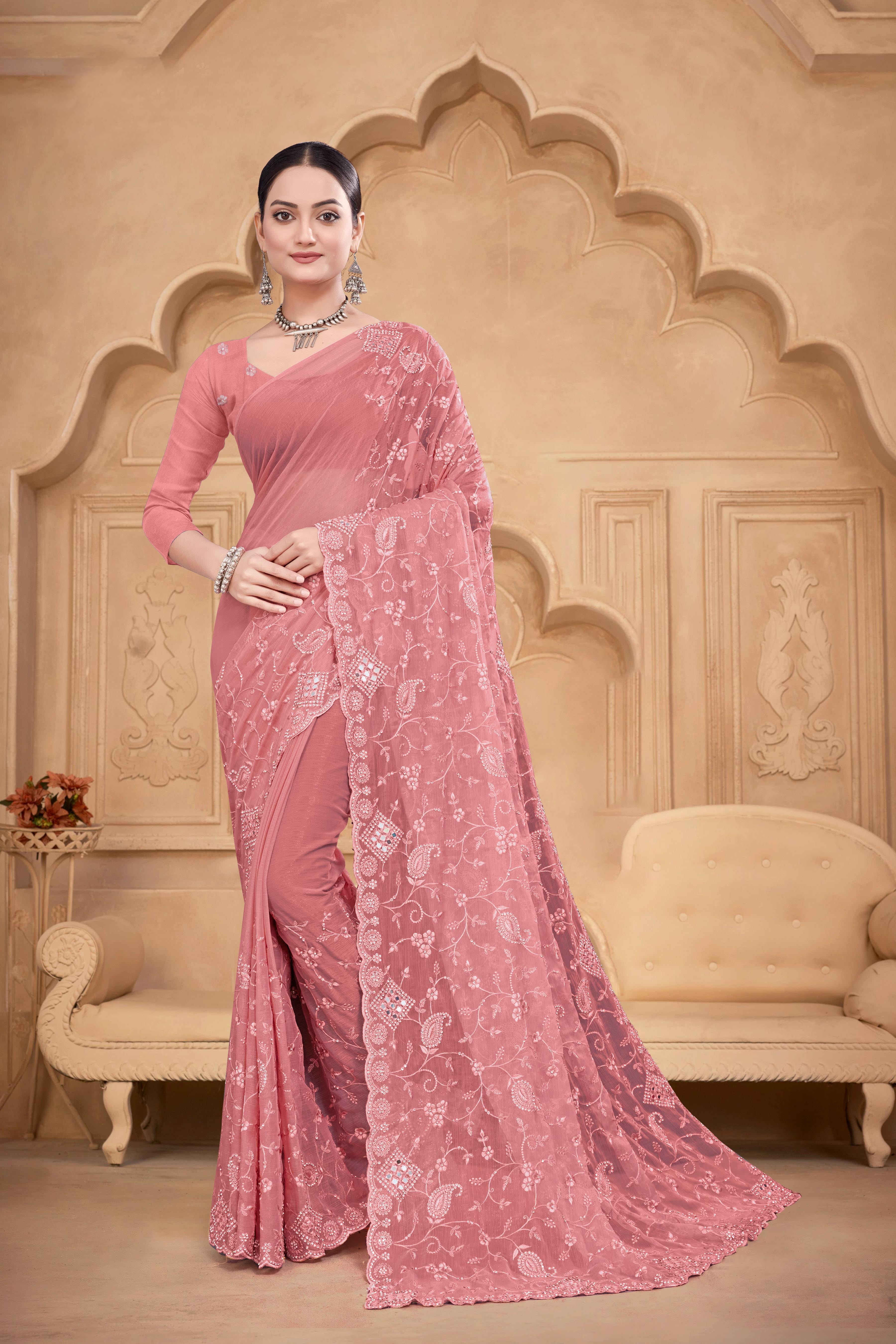 Jarkan Work Fancy Georgette Saree For Reception Function-16858