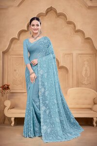 Jarkan Work Fancy Georgette Saree For Reception Function-16858