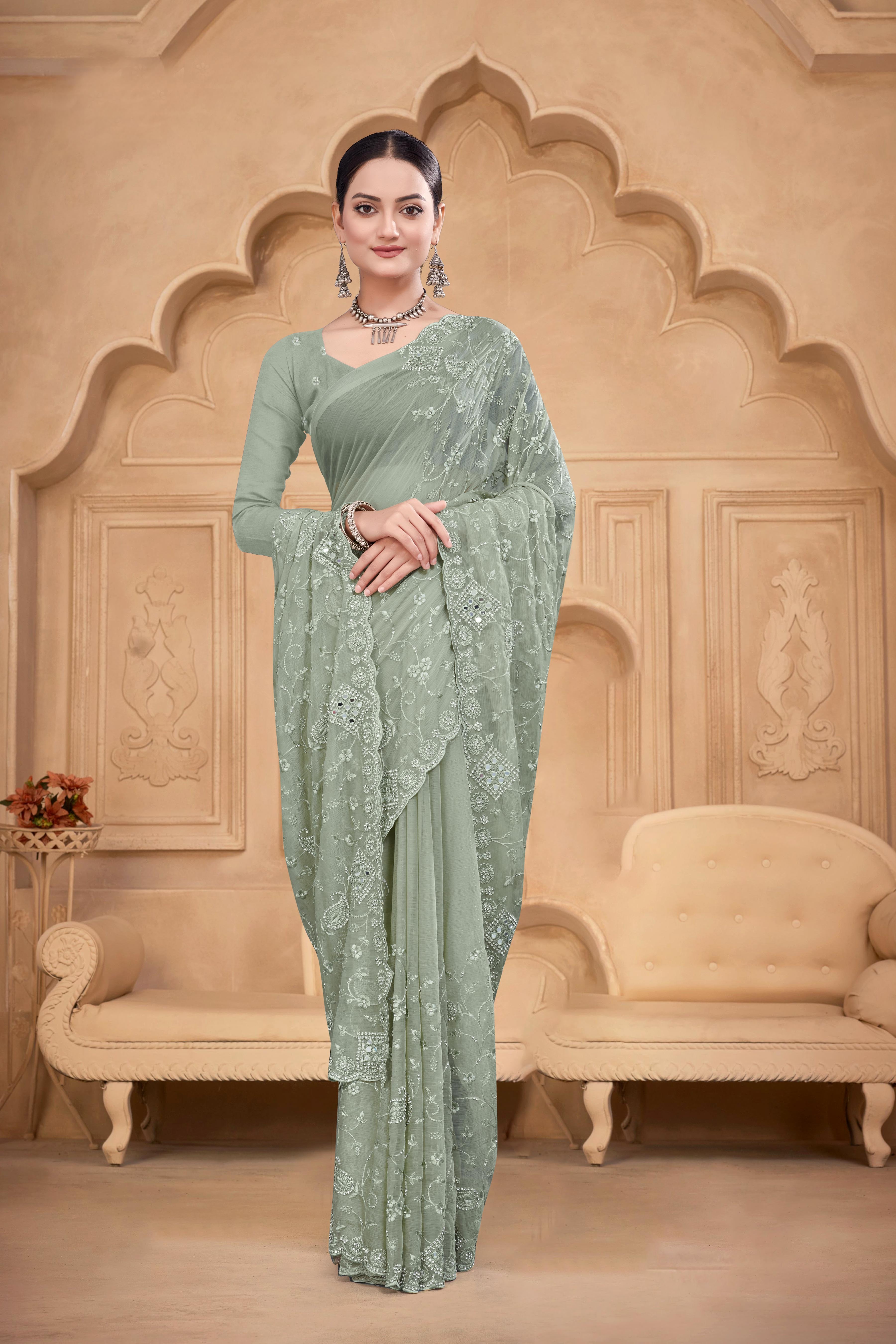 Jarkan Work Fancy Georgette Saree For Reception Function-16858