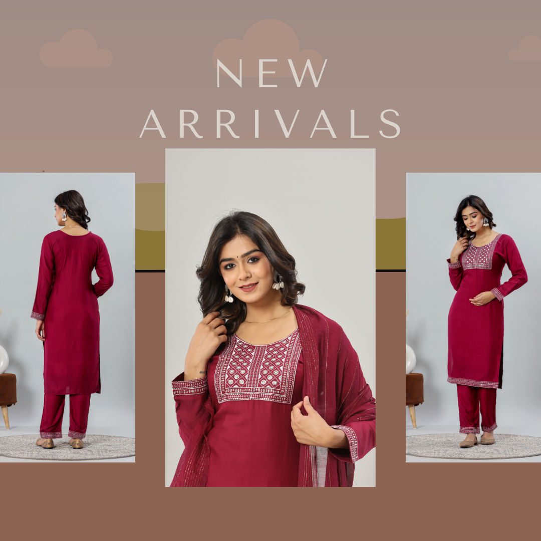 WOMEN KURTI PENT WITH DUPATA 3 PIECE O6 Ruby Red