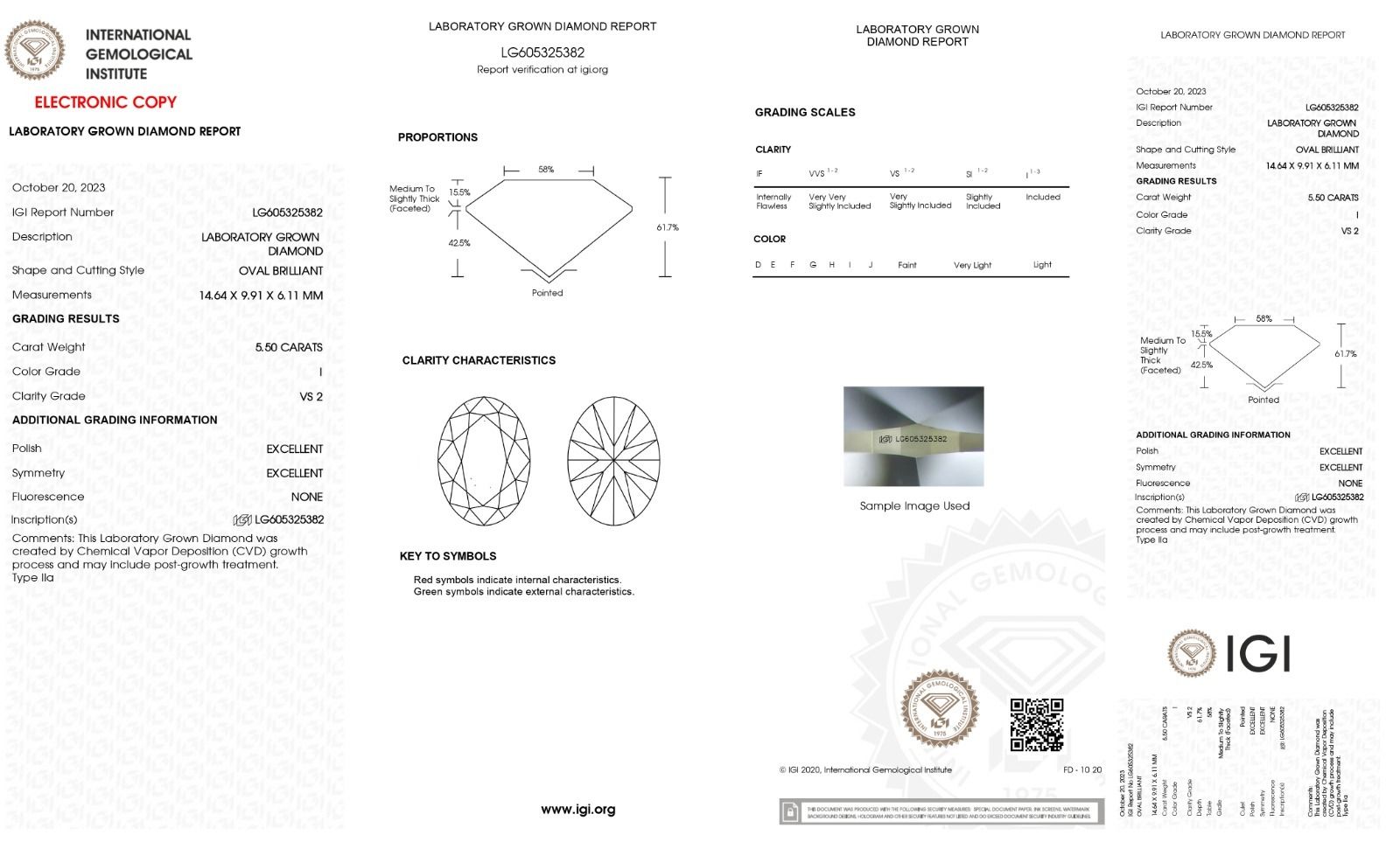 OVAL 5.5ct I VS2 IGI 605325382 Lab Grown Diamond EC402509