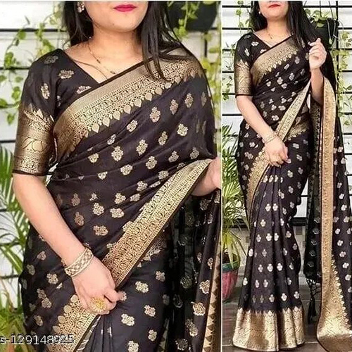 Grey Jacquard Embellished sari with Unstiched Blouse