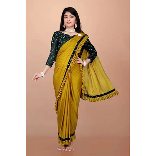Multicolor Ready to wear Lycra Blend Embellished and Solid-Plain sari with Unstiched Blouse