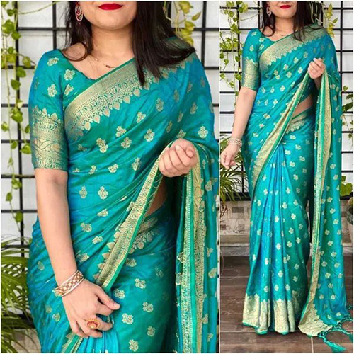 Light Green Jacquard Embellished sari with Unstiched Blouse