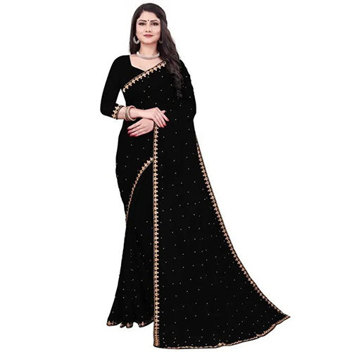Black Georgette Embroidered sar with Unstiched Blouse