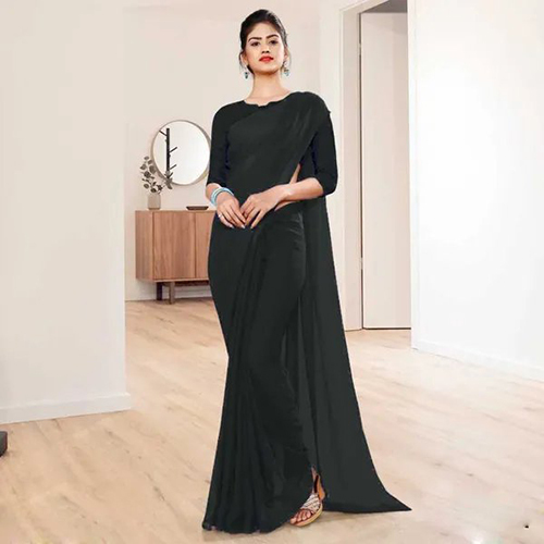 Black Georgette Solid-Plain sari with Unstiched Blouse