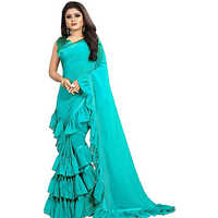 Light Blue Georgette Solid-Plain sari with Unstiched Blouse
