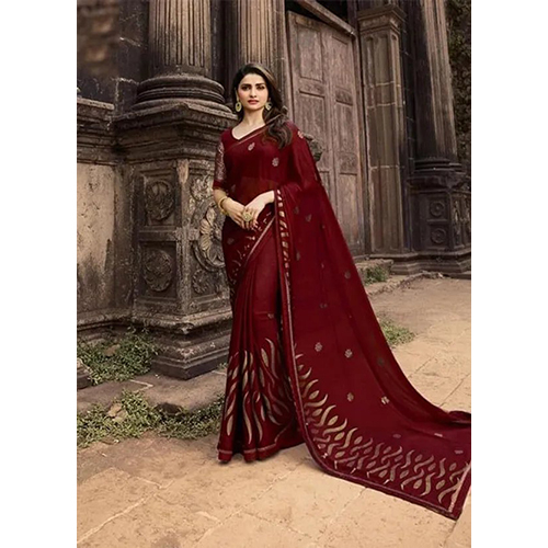 Maroon Jacquard Embellished sari with Unstiched Blouse