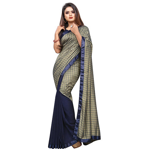 Ethnic Light Blue Art Silk Checkered Sari With Unstiched Blouse