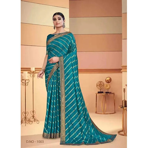 Blue Cotton Silk Striped sari with Unstiched Blouse