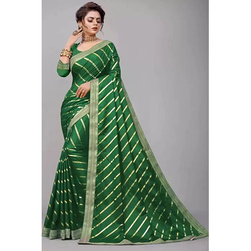 Saree Green Ready To Wear Art Silk Striped Sari With Unstiched Blouse