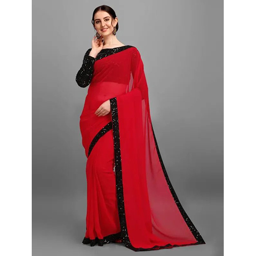 Black Georgette Embellished sari with Unstiched Blouse