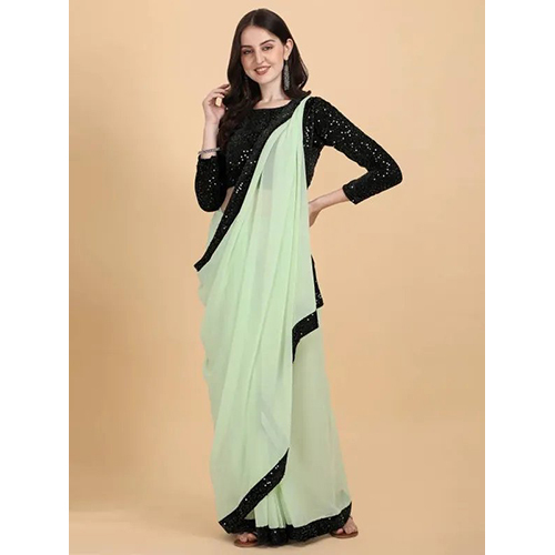 Green Georgette Embellished sari with Unstiched Blouse