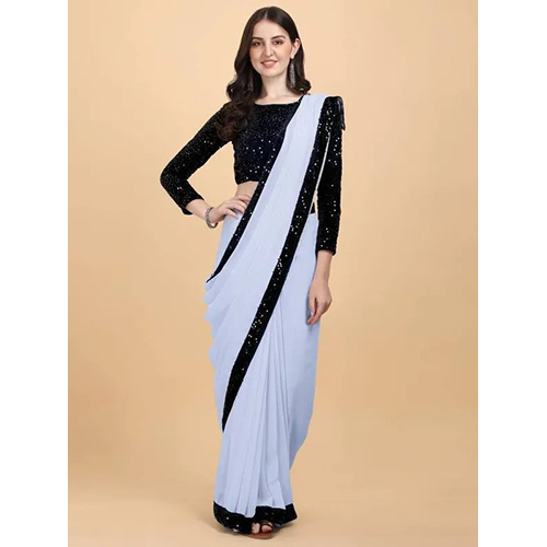 Black Georgette Embellished sari with Unstiched Blouse