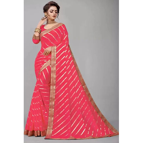 Pink Ready to wear Art Silk Striped sari with Unstiched Blouse