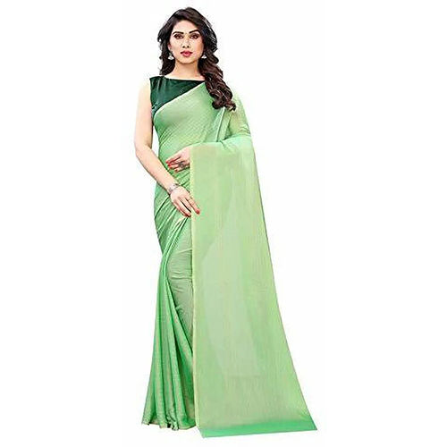 Dark Green Chiffon Self Design sari with Unstiched Blouse