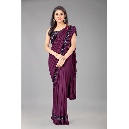 Magenta Ready to wear Lycra Blend Solid-Plain sari with Unstiched Blouse