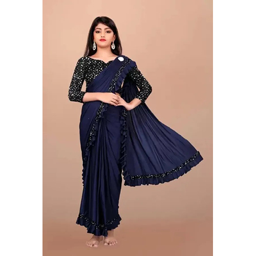 Black Ready to wear Lycra Blend Embellished and Solid-Plain sari with Unstiched Blouse