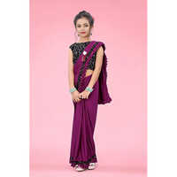 Pink Ready to wear Lycra Blend Embellished sari with Unstiched Blouse