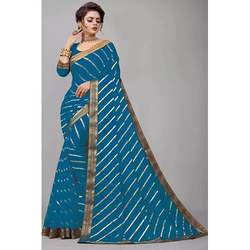 Dark Green Ready to wear Art Silk Striped sari with Unstiched Blouse