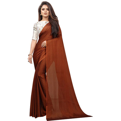 Brown Chiffon Striped sari with Unstiched Blouse