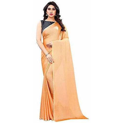 Formal Orange Chiffon Self Design Sari With Unstiched Blouse