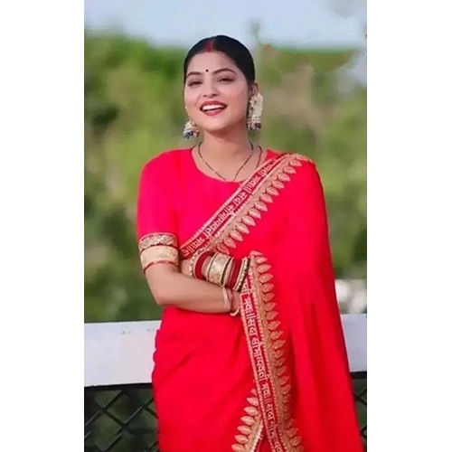 Red Georgette and Art Silk Self Design sari with Unstiched Blouse