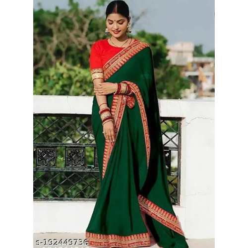 Green Silk Blend and Art Silk Printed sari with Unstiched Blouse