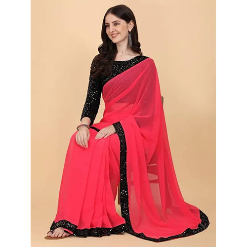 Black Georgette Embellished sari with Unstiched Blouse