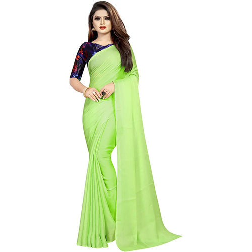 Light Green Chiffon Solid-Plain sari with Unstiched Blouse