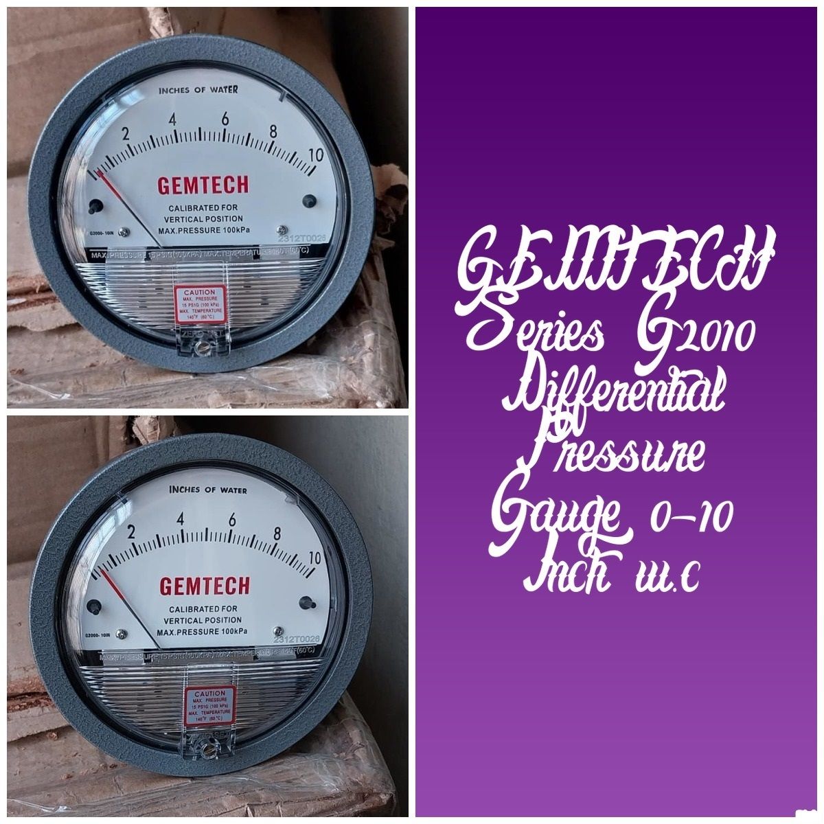 Series G2010 Differential Pressure Gauge GEMTECH Range 0-10 Inch WC