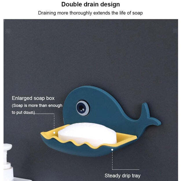FISH SHAPE DOUBLE LAYER ADHESIVE WATERPROOF WALL MOUNTED SOAP BAR HOLDER STAND RACK FOR BATHROOM SHOWER WALL KITCHEN