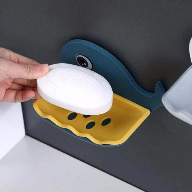 FISH SHAPE DOUBLE LAYER ADHESIVE WATERPROOF WALL MOUNTED SOAP BAR HOLDER STAND RACK FOR BATHROOM SHOWER WALL KITCHEN