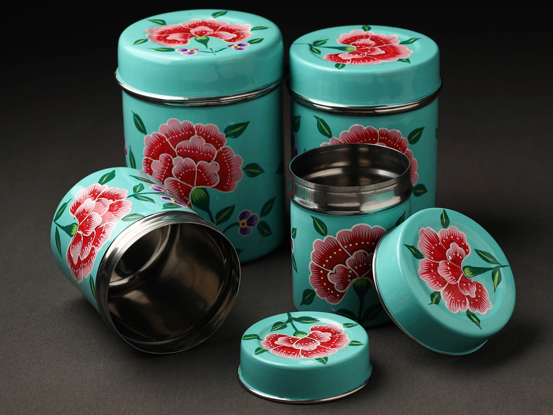 HAND PAINTED ENAMELWARE STORAGE BOX A55