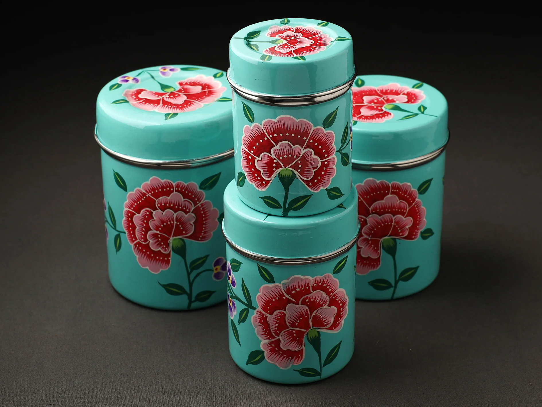 HAND PAINTED ENAMELWARE STORAGE BOX A57